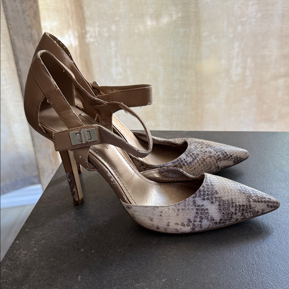 BCBGeneration Snakeskin and Brown Heels